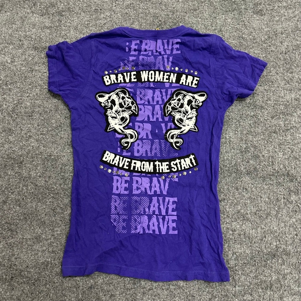 Pnk Black Label T-Shirt Womens Size XL Purple Graphic Print Cotton Edgy Slim Fit